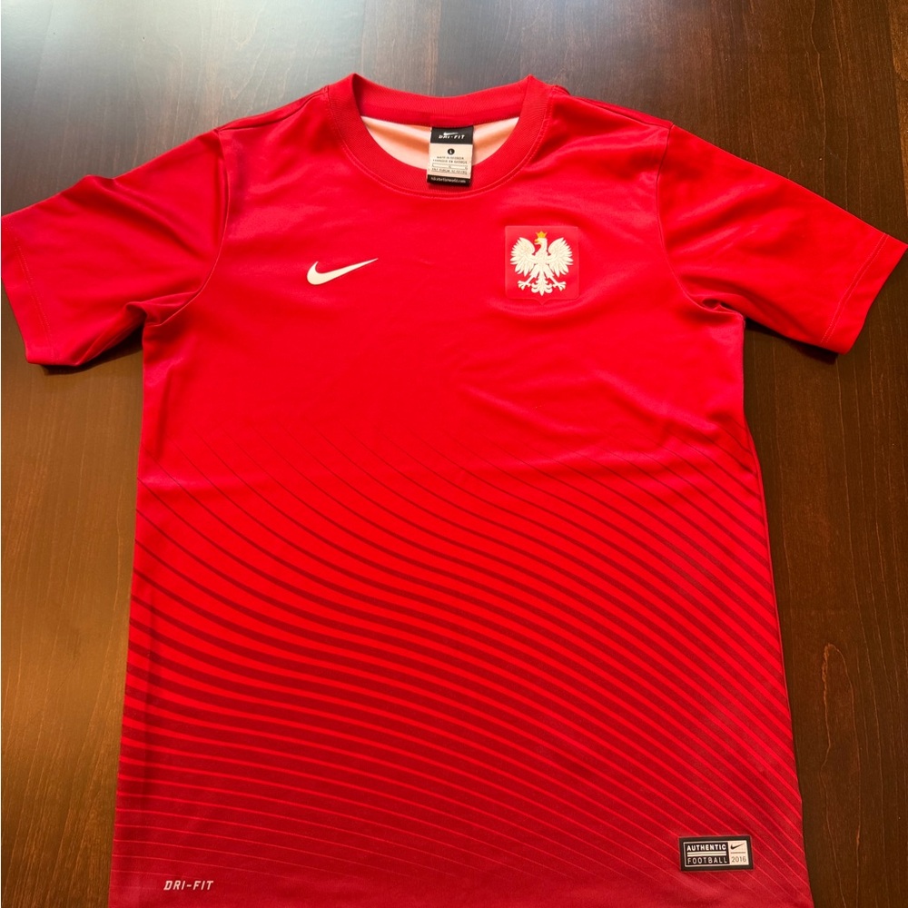 Nike Red Dri-FIT Poland/Polska Soccer Jersey Youth Large